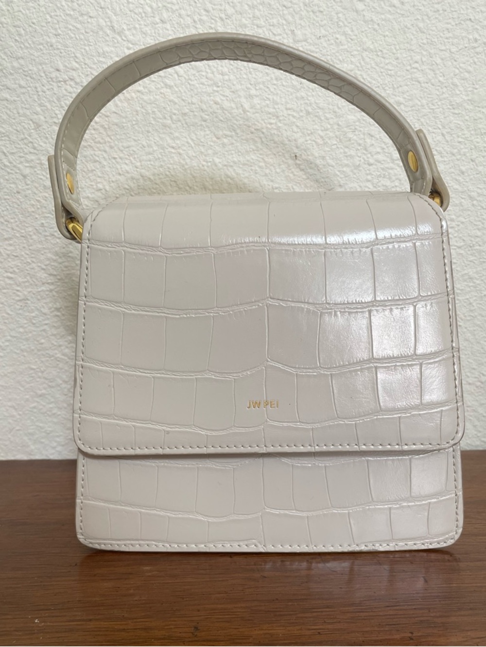 JW PEI Cream Croc-Embossed Structured Top Handle Bag - Picture 3 of 6